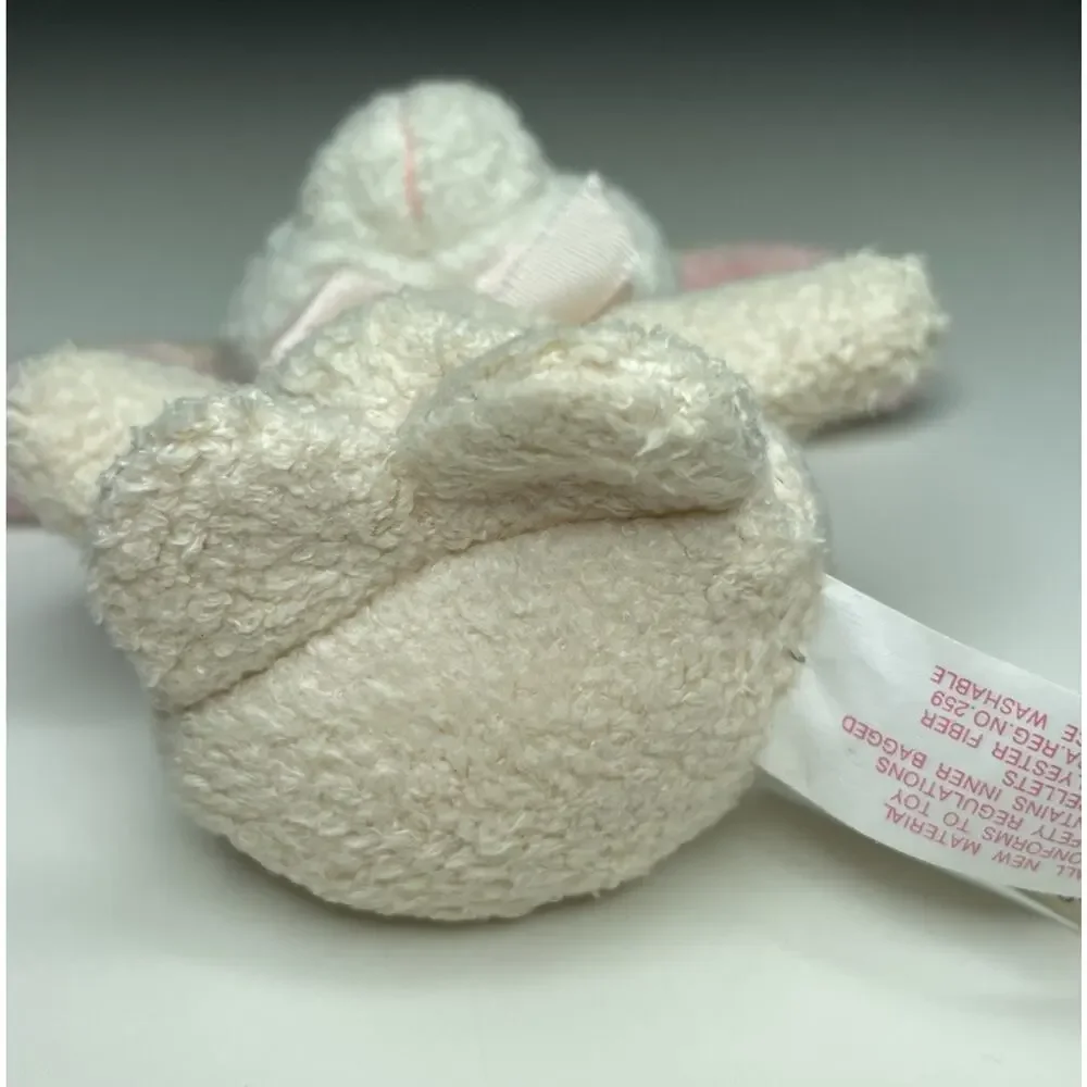 Vintage Russ Puffs Baby Bunny Plush 3” Mini Cream Pink Bow Beanie 20050 NWT